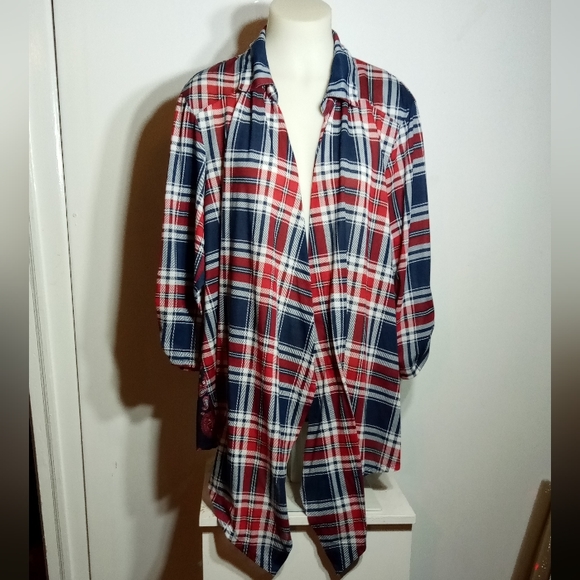 Self Esteem Red Blue Plaid Open Front 3/4 Slv Top Sz 3X - Picture 9 of 13